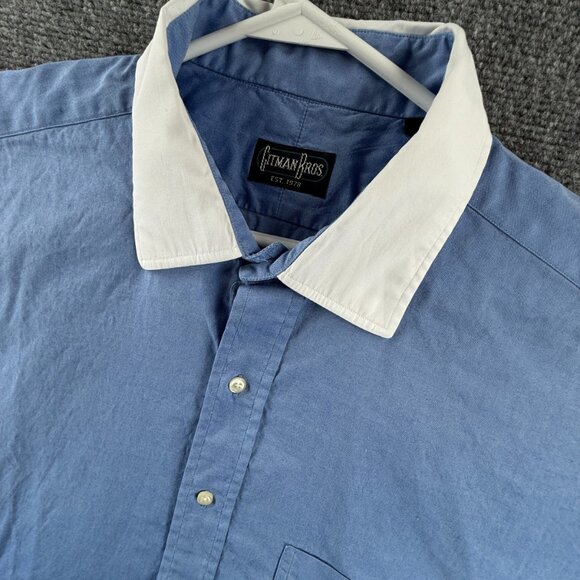 Gitman Bros Contrast Collar Cotton 18 36 Blue Men Shirt Solid Long Sleeve Pocket - Picture 3 of 13